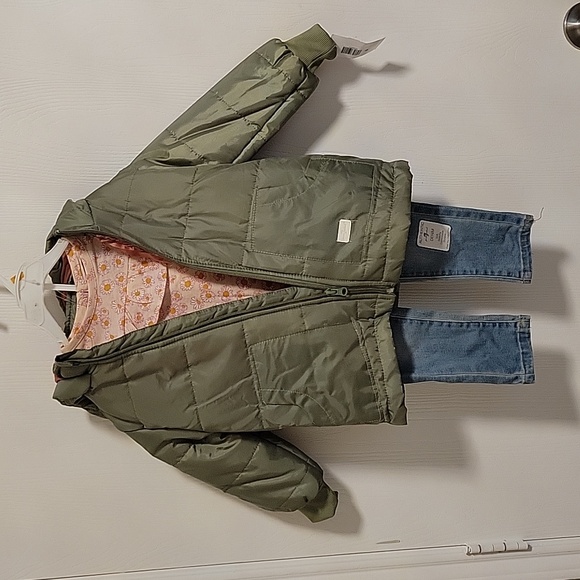 7 For All Mankind Other - New With Tag Girls 3 Piece Set Jacket Top Jeans Sage Green Size 3T Long Sleeved